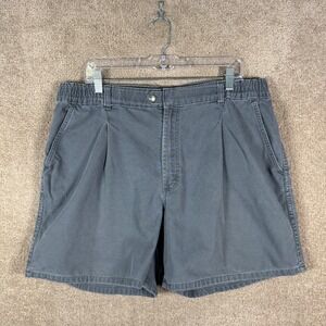 L.L. Bean Pathfinder Chino Shorts Mens 36 Gray Pleated Canvas Elastic Waist
